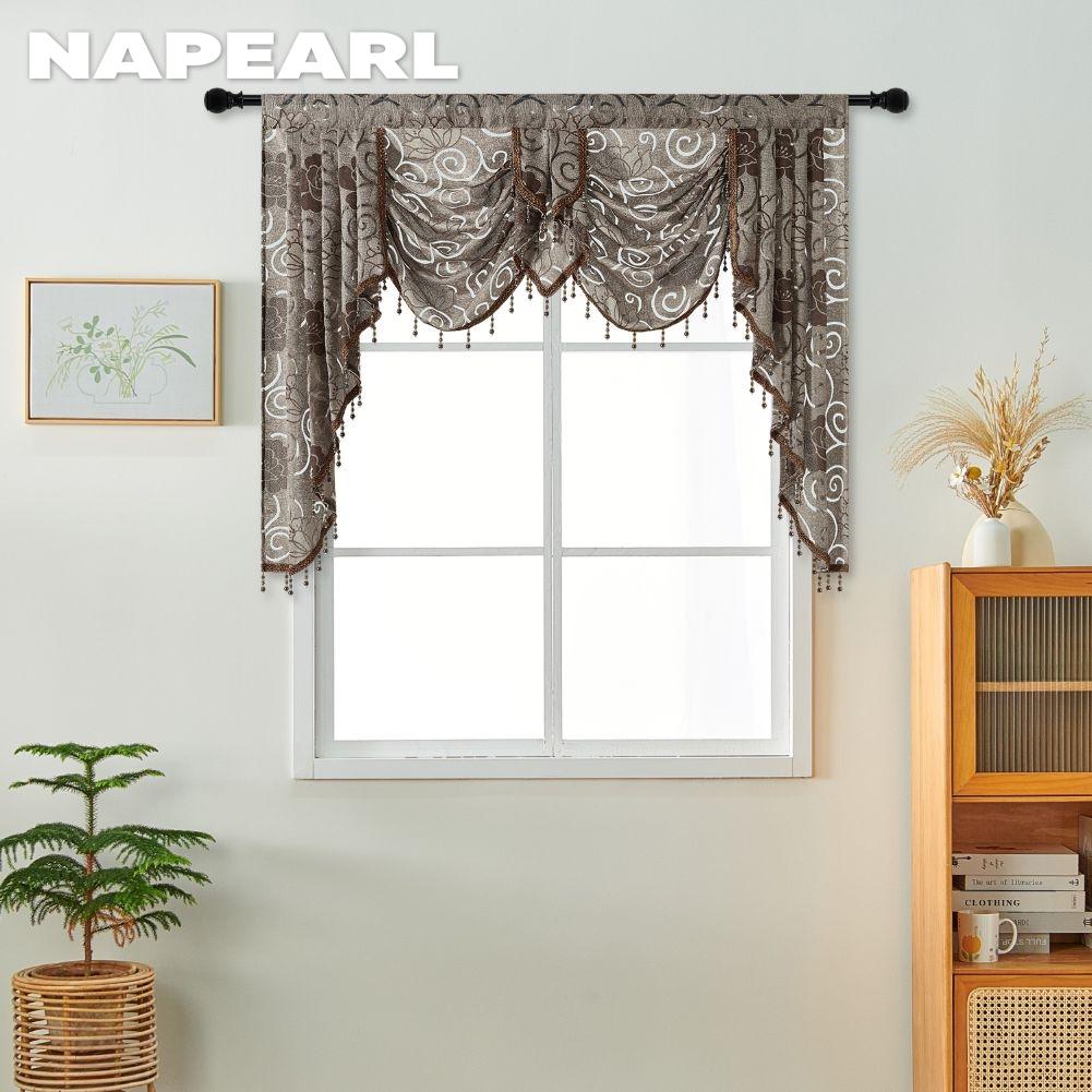 1PC NAPEARL European Style Light Luxury Retro Jacquard Valance Bead Border Curtain Head for Bedroom Living Room Window Decoration Home Decor