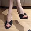 ins sandals popular niche pointed high heels metal buckle year foreign style summer wind open toe