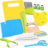 Child-Safe Plastic Cutlery Set: Baby Food Masher, Embossing Mold, and Kids' Cutting Board