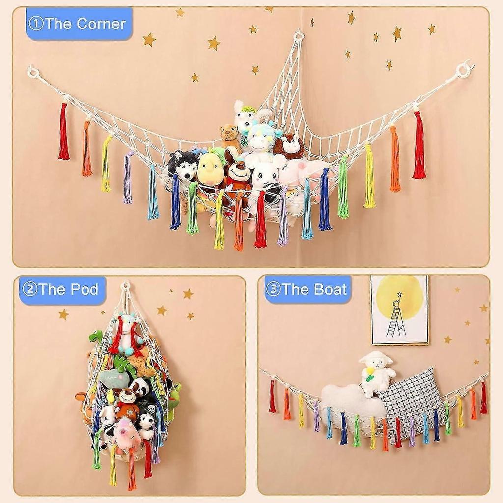 188x145x145cm, Toy Storage Hammock for Stuffed Animals, Stores Up to 80 Stuffies, XL Toy Hammock for Teddy Bears, Macrame Wall Hanging Organizer for K