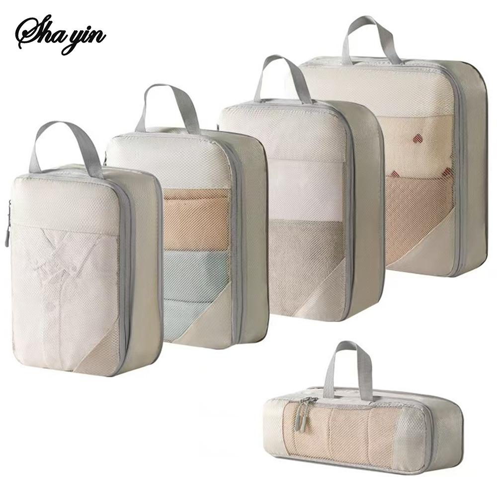 

Упаковочный набор из 5 сжатых пакетов для одежды для смены белья, туалетных принадлежностей, косметики, органайзер-сумка для багажа, путешествий L