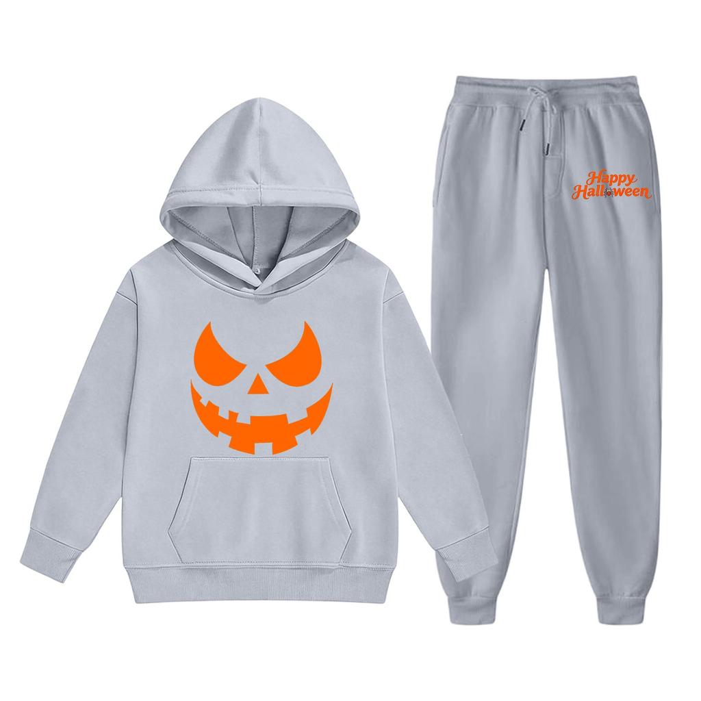Kids Hoodie and Sweatpants Set with Halloween Print for Holiday Wear