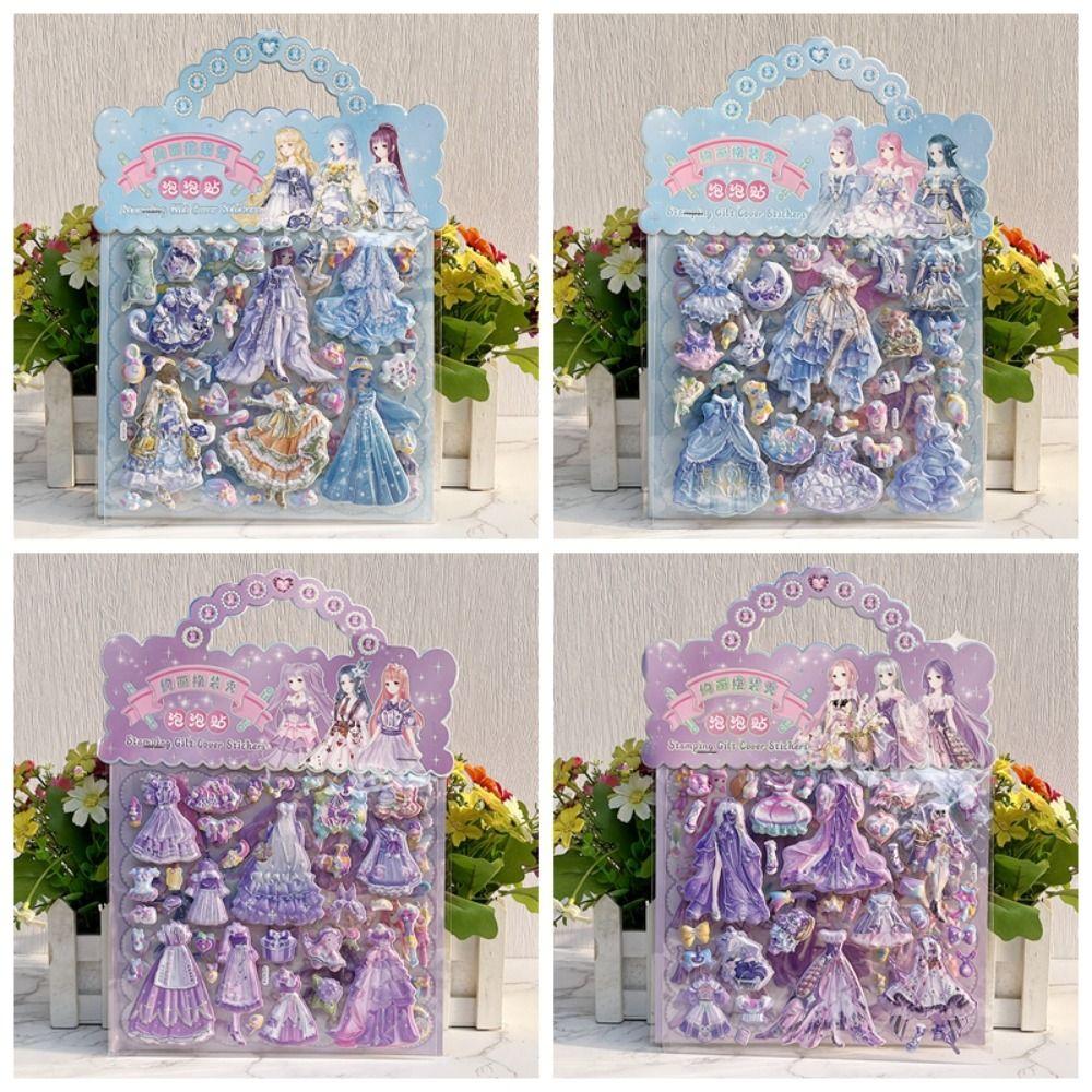 2 Sheets/Bag Decorative Princess Dress Up Sticker Kawaii 3D Puffy Stickers  Kids Prizes