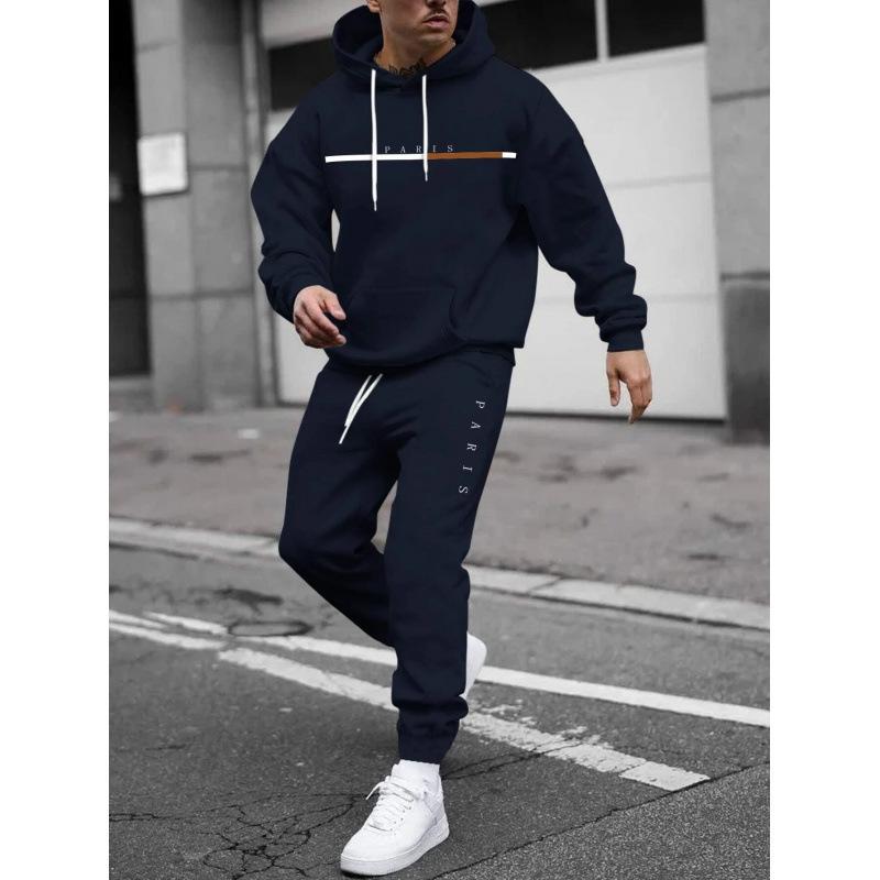 Men's Sports Sets New Men's Hooded with Printed Logo Letters Loose Fit Sweatshirt Sport Set