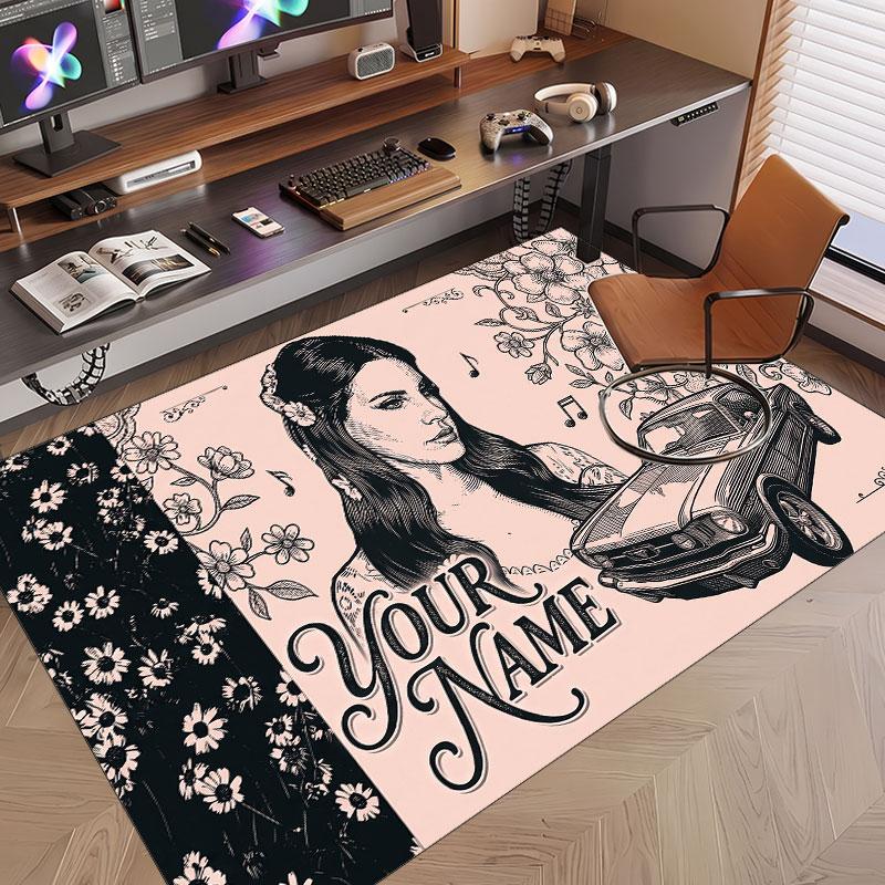 Custom Name Crystal Velvet Rug,Lana Del Rey Comfortable Anti Slip Floor Mat For Room Decoration