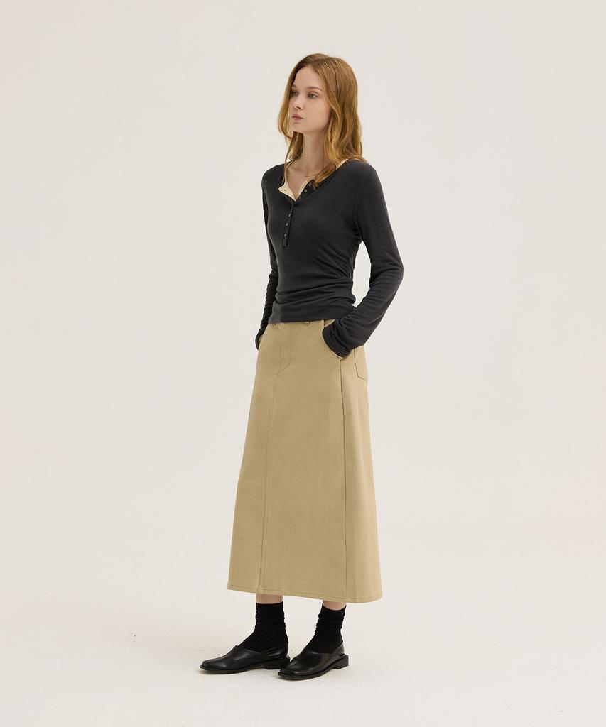 WAARFORWOMAN W1103 Basic Long Skirt_Beige
