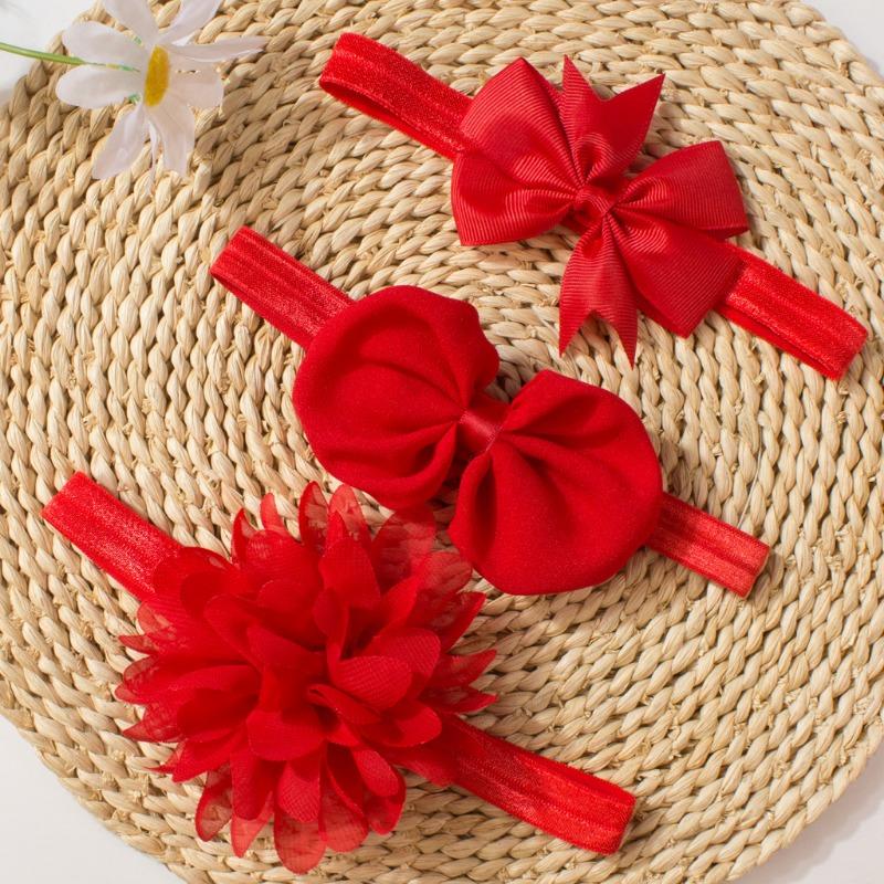New Baby Headband, Children's Nylon Bow Flower Headband, Three-piece Set Baby Elastic Hair Accessories