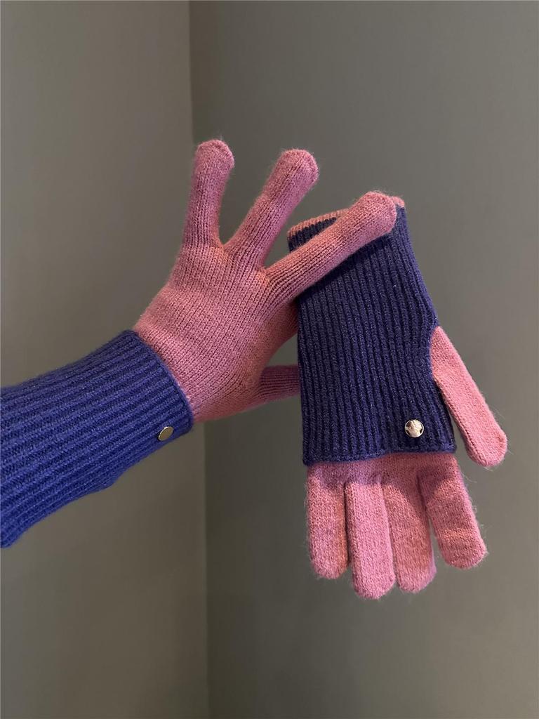 Melaleuca Women's Dual-Use Touchscreen Wool Gloves, Winter Color Block, Fingerless and Full Finger, Ideal for Riding and Students