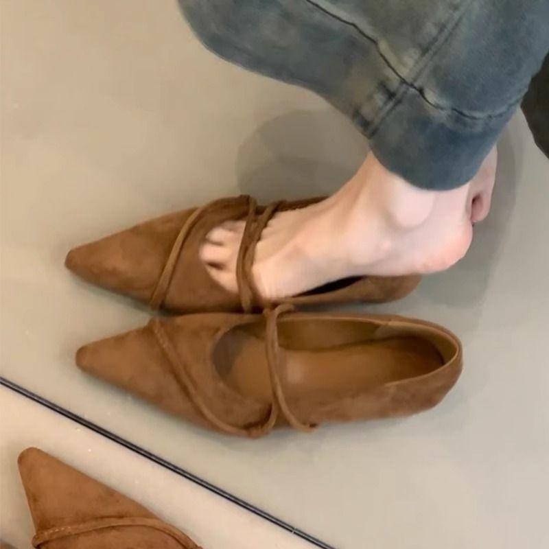 Elegante High-End unregelmäßige dünne Riemchen spitze Wildleder Single Shoes Frühling und Herbst dünne Mary Jane Schuhe