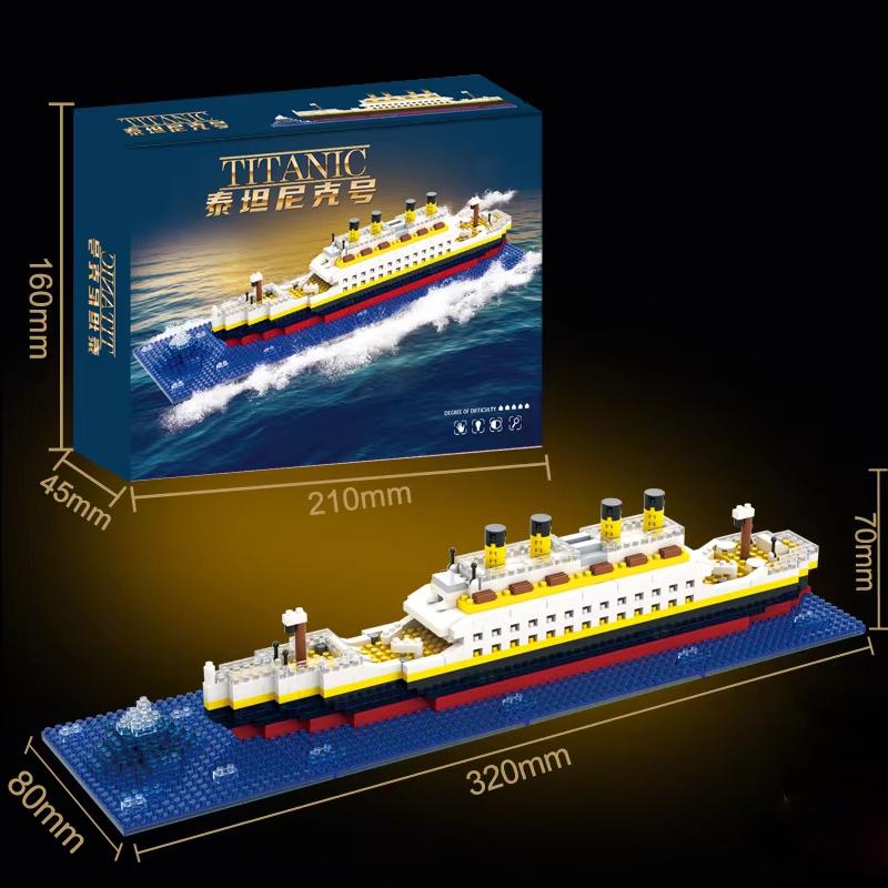Kleinteiliger Baustein-Bauspielzeug Titanic Riesiger Junge Mädchen Puzzle Kreuzfahrtschiff Ziegelmodell-Bausatz Schreibtisch Geburtstagsgeschenk Kind