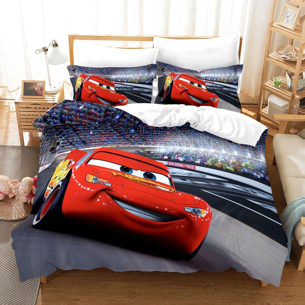 3D Digital Kit, Printed Quilt Set Three-Piece Set, Cartoon Animation Car