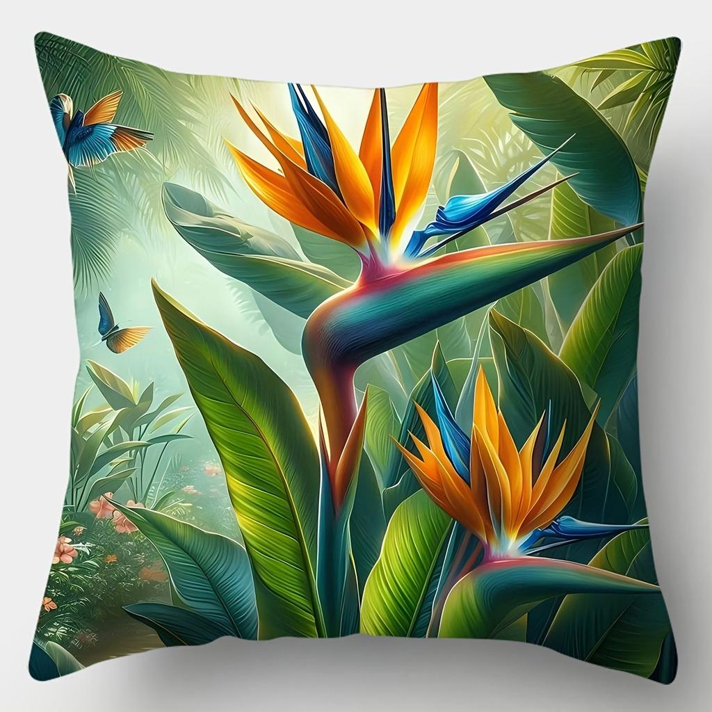 Colorful Tropical Floral Pillowcase ,Sofa Bedroom Cushion Cover, Single-sided Printing, Without Pillow Core