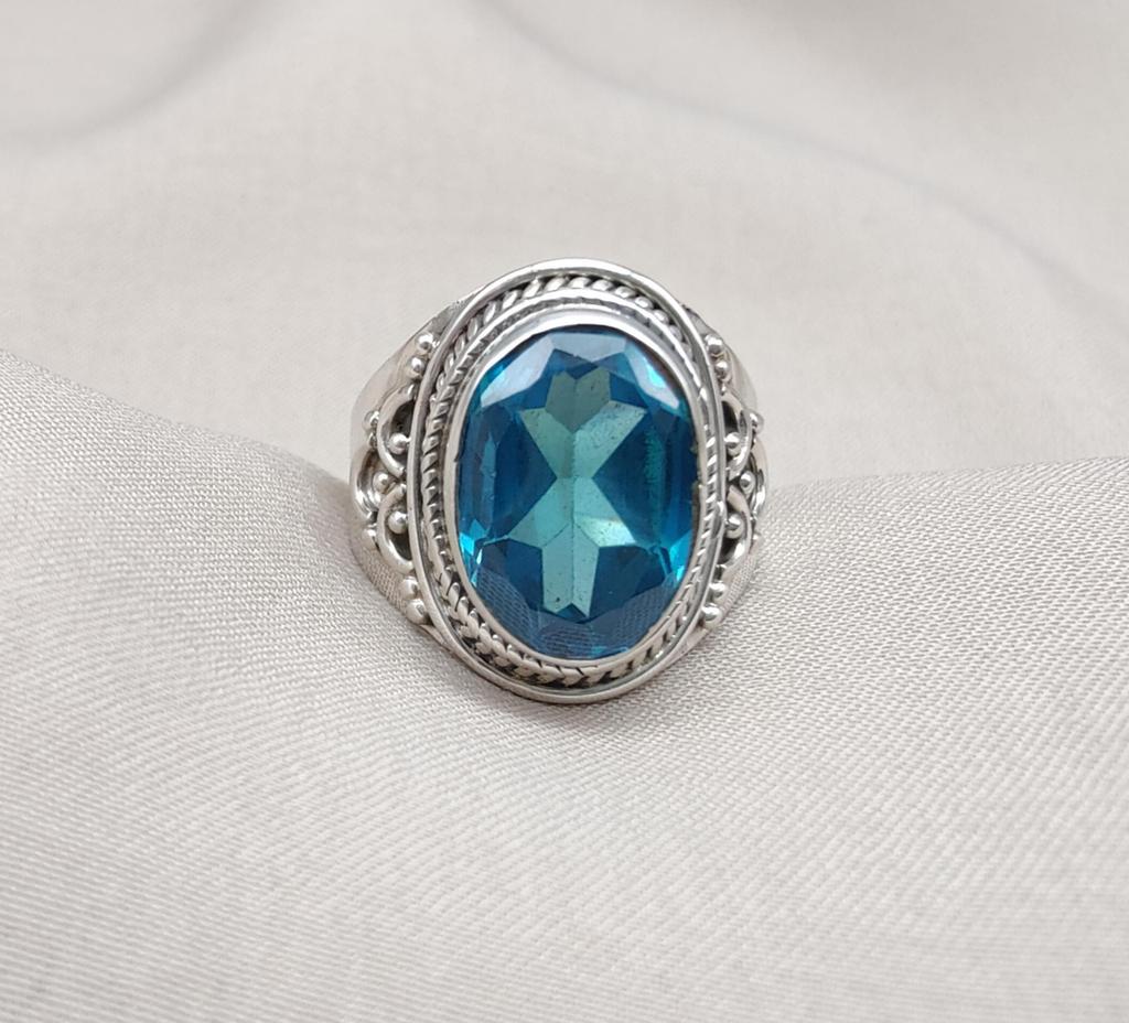 Blue Topaz Ring: Handmade 925 Sterling Silver Boho Statement Jewelry