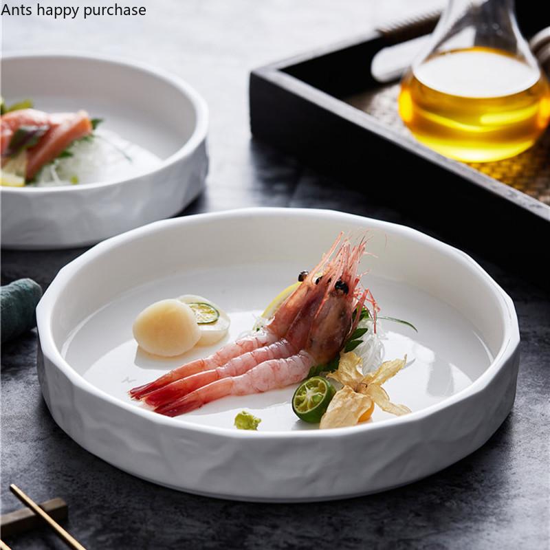 Round White Ceramic Plate Dinner Plate Western Dishes Steak Plates Fruit Salad Bowl Soup Plates Dessert Bowl Cake Pan Tableware