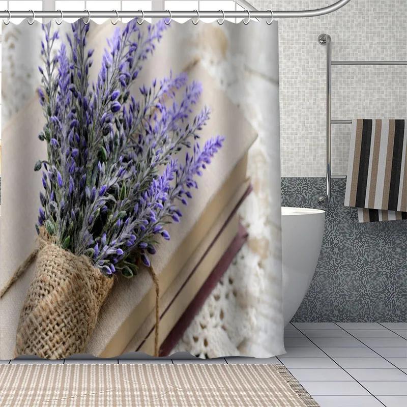 Beautiful Purple Lavender Flowers Shower Curtain Bathroom  Fabric Washable Polyester for Bathtub Art Home Decor with Hook
