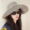 New hat sun hat sun protection UV protection female retro temperament black and white striped big brim bucket hat