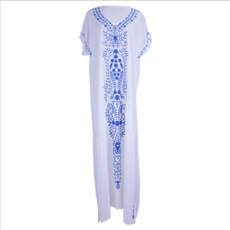 European-American Cotton Embroidered Beach Robe: Sun Protection Long Dress & Bikini Cover-Up