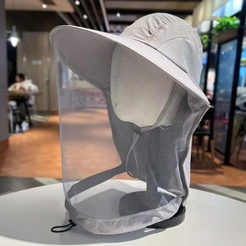 

Autumn Hiking Foldable Mosquito Hat With Hidden Net Mesh Repellent Insect Bee Protection Outdoor Sunscreen Fishing Panama Cap сірий колір