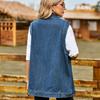 Giacca da donna alla moda in denim autunno e inverno senza maniche con collo a polo e risvolto casual
