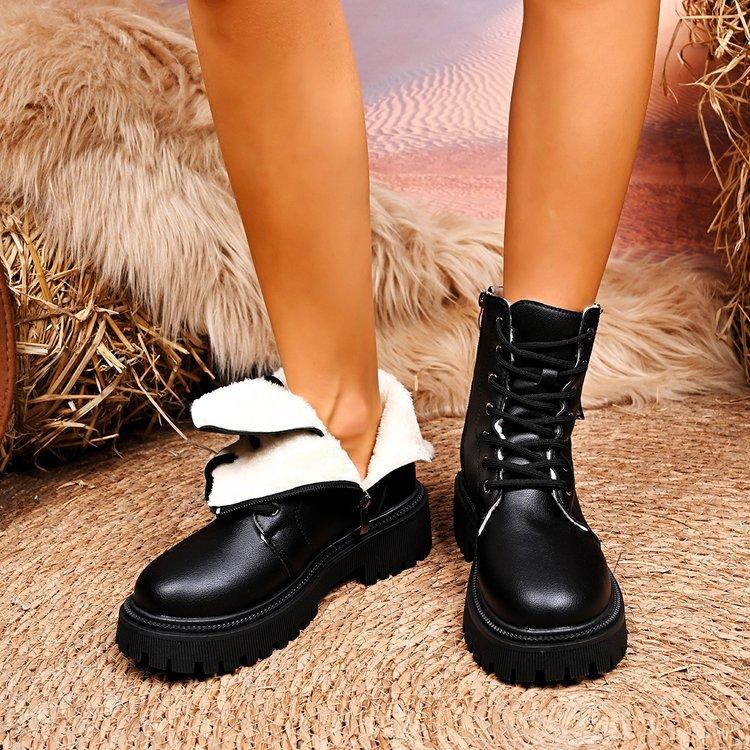 Women's Large Size Thick Sole Winter Warm Fur One Snow Boots Thickened Lined Ankle Boots Non-slip Hiking Sports Martin Boots