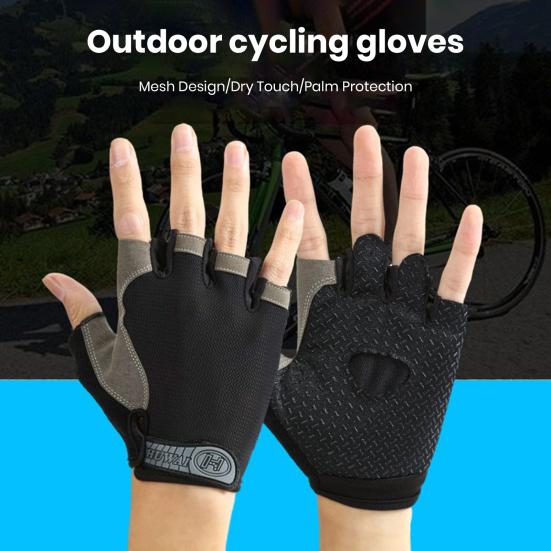1 Pair Sports Cycling Bike Gloves Padded Half Finger Bicycle Gloves with Fastener Tape
