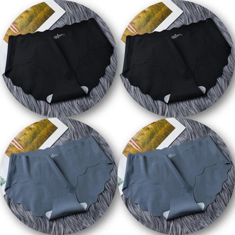 4Pcs/Set Seamless Underwear Silk Women's Panties 3XL Tangas Lady Ruffle Underpants 4 Pieces Girls Briefs Panty Sexy Lingerie 4PC