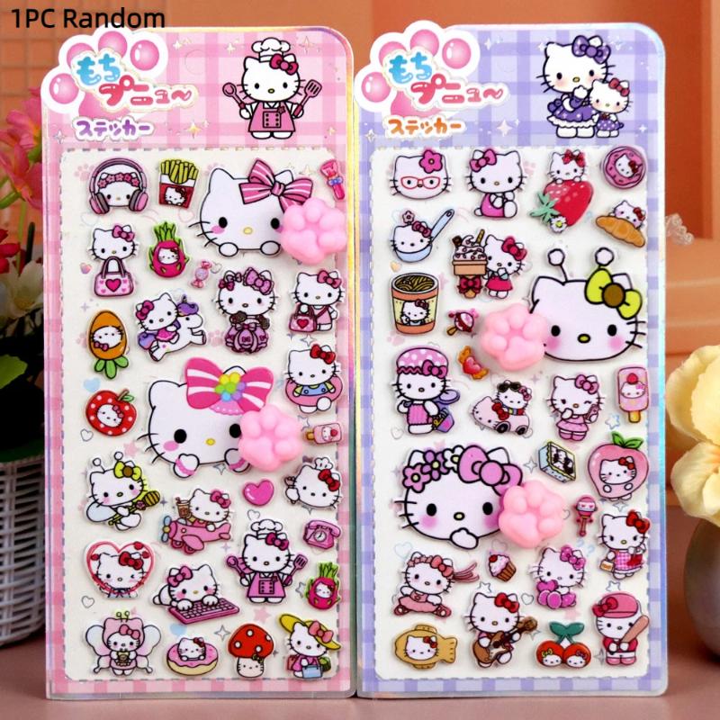 Cartoon Cat Paw Sticker 3D Puffy Squishy Stress Relief Sanrio Hello Kitty Kuromi For Phone Case Laptop Decoration Journal Diy