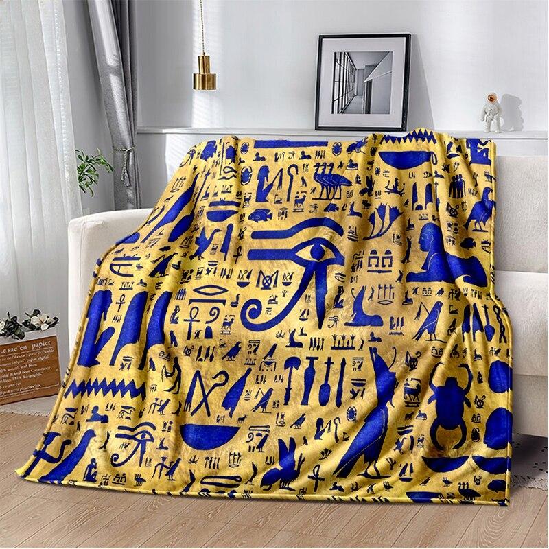 Ancient Egyptian Symbols Digital-printed Polyester Bedroom Velvet Flannel Cover Blanket Fleece Soft Sofa Cover Blankets for Beds