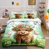 Highland Cow with Floral Crown Bedding Duvet Cover Set  (1*Duvet Cover 2*Pillowcases, Without Duvet Insert)