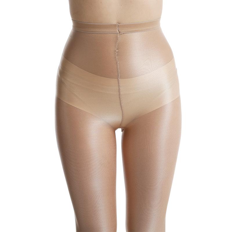 7 Hochelastische Übergrößen Glänzende Steigbügel-Strumpfhose Öl Glänzend Formgebend Hautfarbe / Kaffeefarbene Strumpfhosen Damen