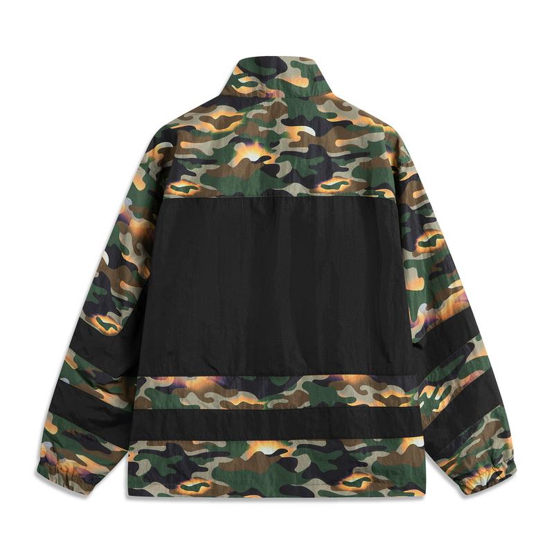 Li-Ning Comfortable Simple Stand Collar Pullover Loose Letter Color Block Jacket Men Jacket Jungle-Camouflage Black AFDV733-4