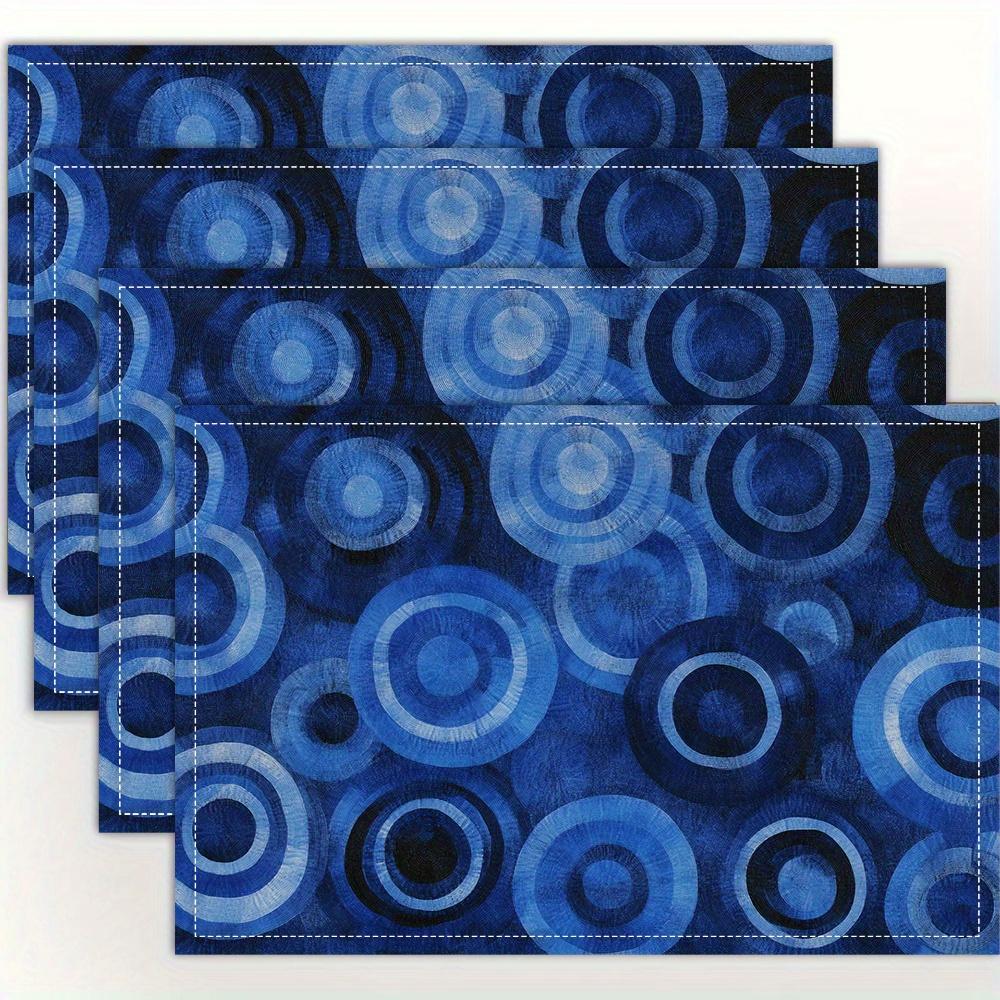 4pcs, Blue Abstract Circles Geometric Placemats Linen Modern Art Kitchen Table Decor Boho Dining Mat Set 4PCS