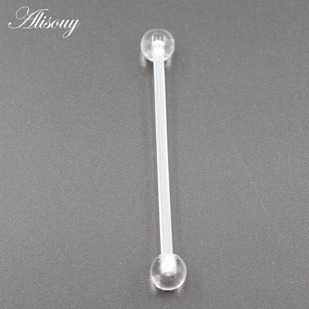 Alisouy 10PCS 12mm-38mm Transparent Acrylic Ball Women Piercing Long Industrial Barbell Tongue Ring Ear Tragus Helix Stud