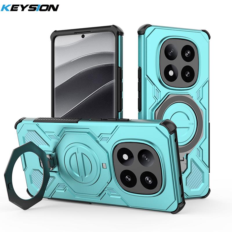KEYSION Shockproof Magnetic Case for Redmi Note 14 Pro+ 5G Upright Live Metal Ring Stand Phone Back Cover for Xiaomi POCO X7 5G