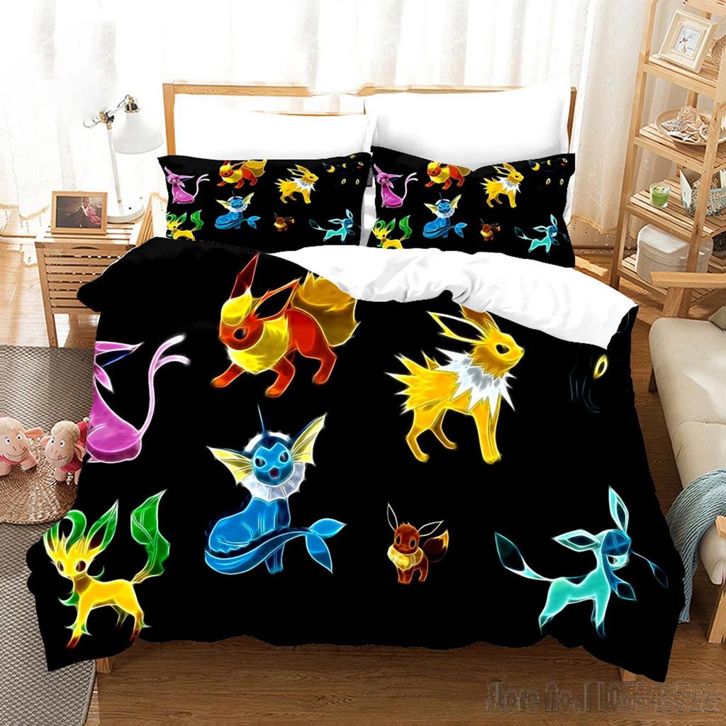 Pokemon Bedding Set Cartoon Anime Children Bedroom Quilt Boy Girl Bedclothes Single Double King Pikachu Duvet Cover Gift