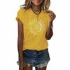 T-Shirts Woman 2024 Summer Vintage Casual Short Sleeve Tees Fashions Moon And Sun Printed Graphic Solid Color Women's T-Shirt