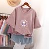 Short-sleeved T-shirt, Loose-fitting, Slimming Printed V-neck Top for Women