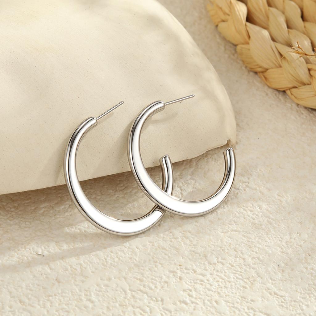 GEMCHIC Women's Classic Ins Large Hoop Earrings Stainless Steel 18K Gold Plated Polished Fashion Accessories