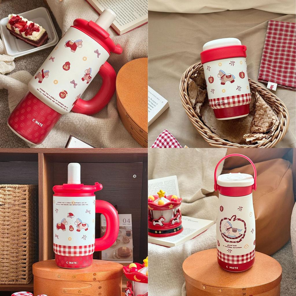 Year Of The Horse Portable Thermos Mug With Ceramic Inner And Travel Cap For Outdoor Use