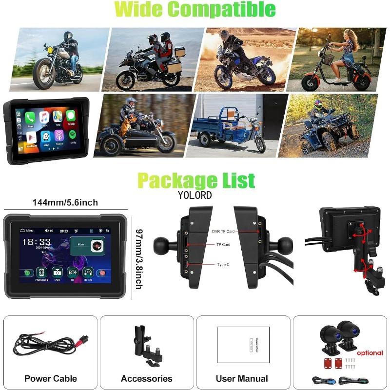 5 Inch Portable Motorcycle Wireless Carplay & Android Auto IPX7 Video Recorder Bluetooth DVR 5.0 Display Screen Navigator