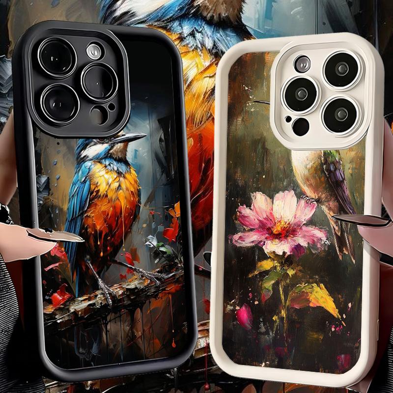 Phone Case for iPhone 17 Air 16E 15 16 Pro Max Bird Oil Painting Style Cover 14 Plus 13 12 Mini Soft Shell Silicone Fundas