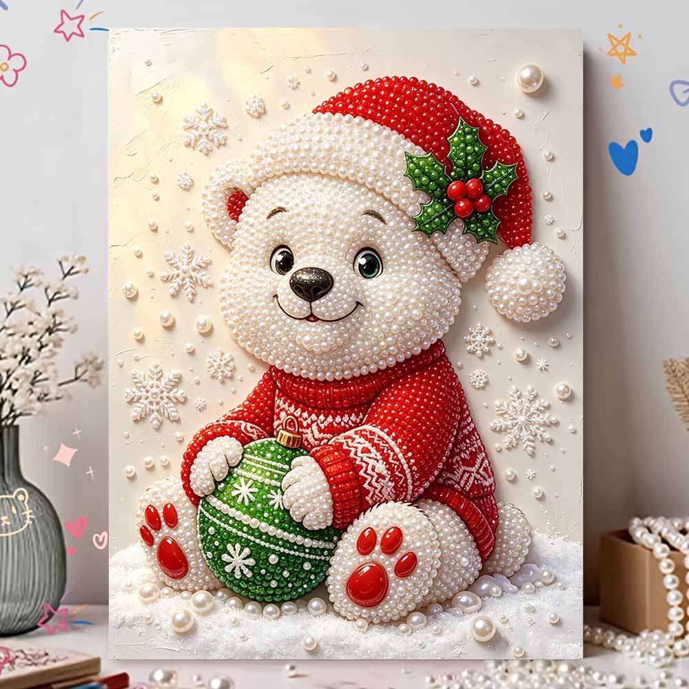 DIY Pearl Bead Painting Kit Festive Bear Stress Relief Craft Frameless 3D Canvas Art for Adults Home Decoration Gift