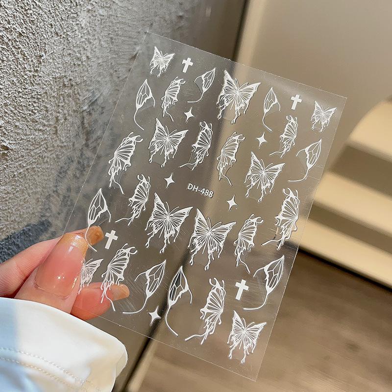 1PCS Black White Butterfly Laser Nail Stickers Nail Art Decoration Abstract Lines Bronzing Flowers Stickers For Nails