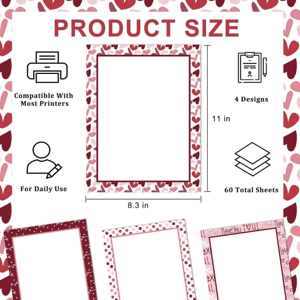 Stationery Paper,Love Heart Letterhead,Holiday Letters,Holiday Event Heart Stationery Paper For Writing Letters Office Invitations