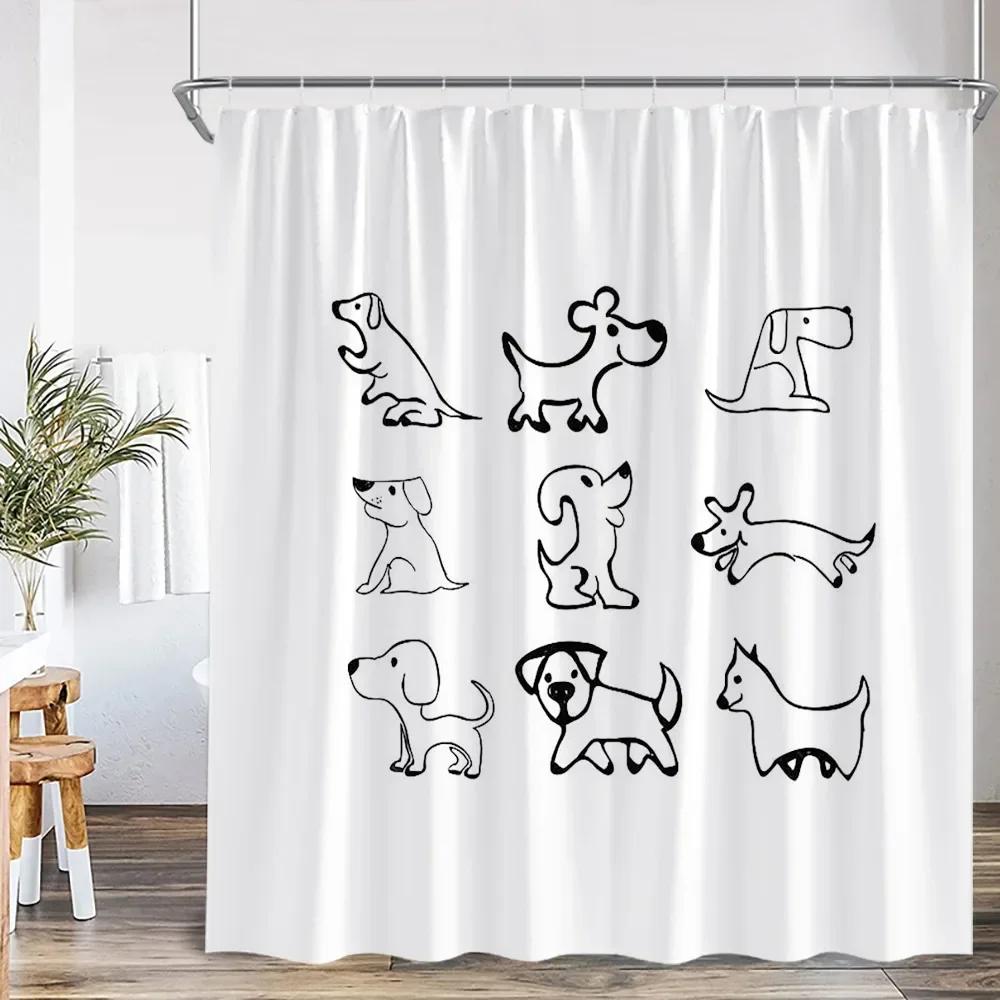 Black White Abstract Simple Line Shower Curtain Nordic Simple Bathroom Decoration Modern Polyester Shower Curtain Screen