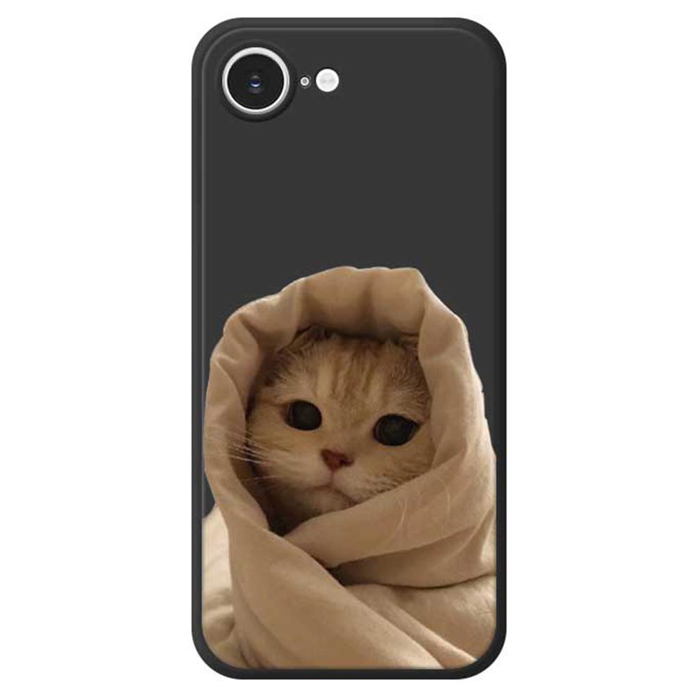 For iPhone 16e Case Wrapped Cat Pattern Printing Straight Edge TPU Phone Back Cover