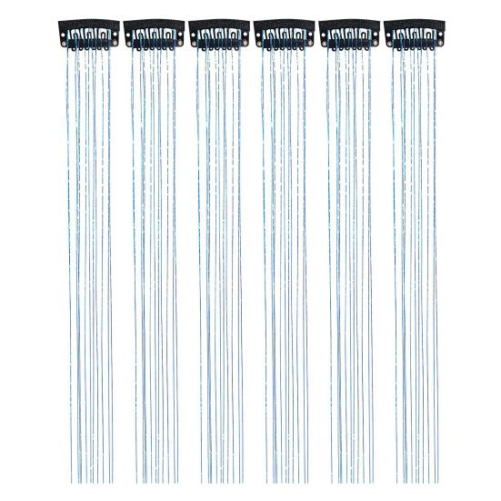 6Pcs Women Clip-in Tinsel Hair Extension Heat Resistant Colorful Long Straight Glitter Tinsel Hairpiece Women Girls Hair Accessories