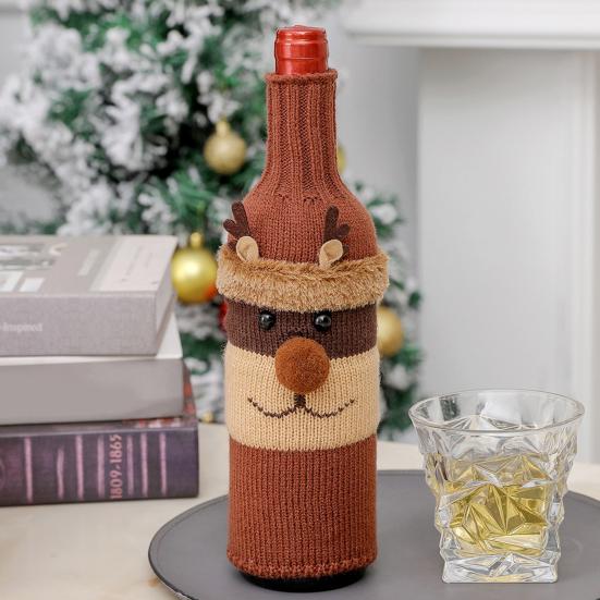 Christmas Wine Sweater Cover Handmade Knitted Cartoon Santa Snowman Reindeer Bottle Sleeve for Winter Dining Table Decoration
