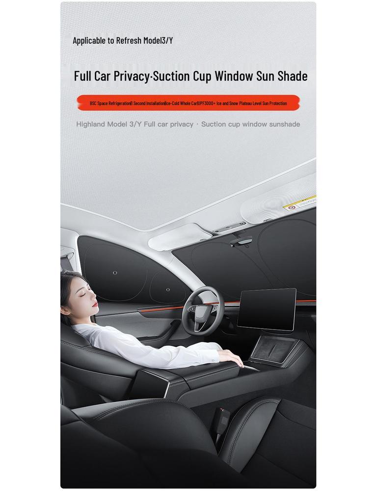 Tesla Model 3/Y Camping Privacy Sunshade with Suction Cups - Opaque, Anti-Peeping Side Panel