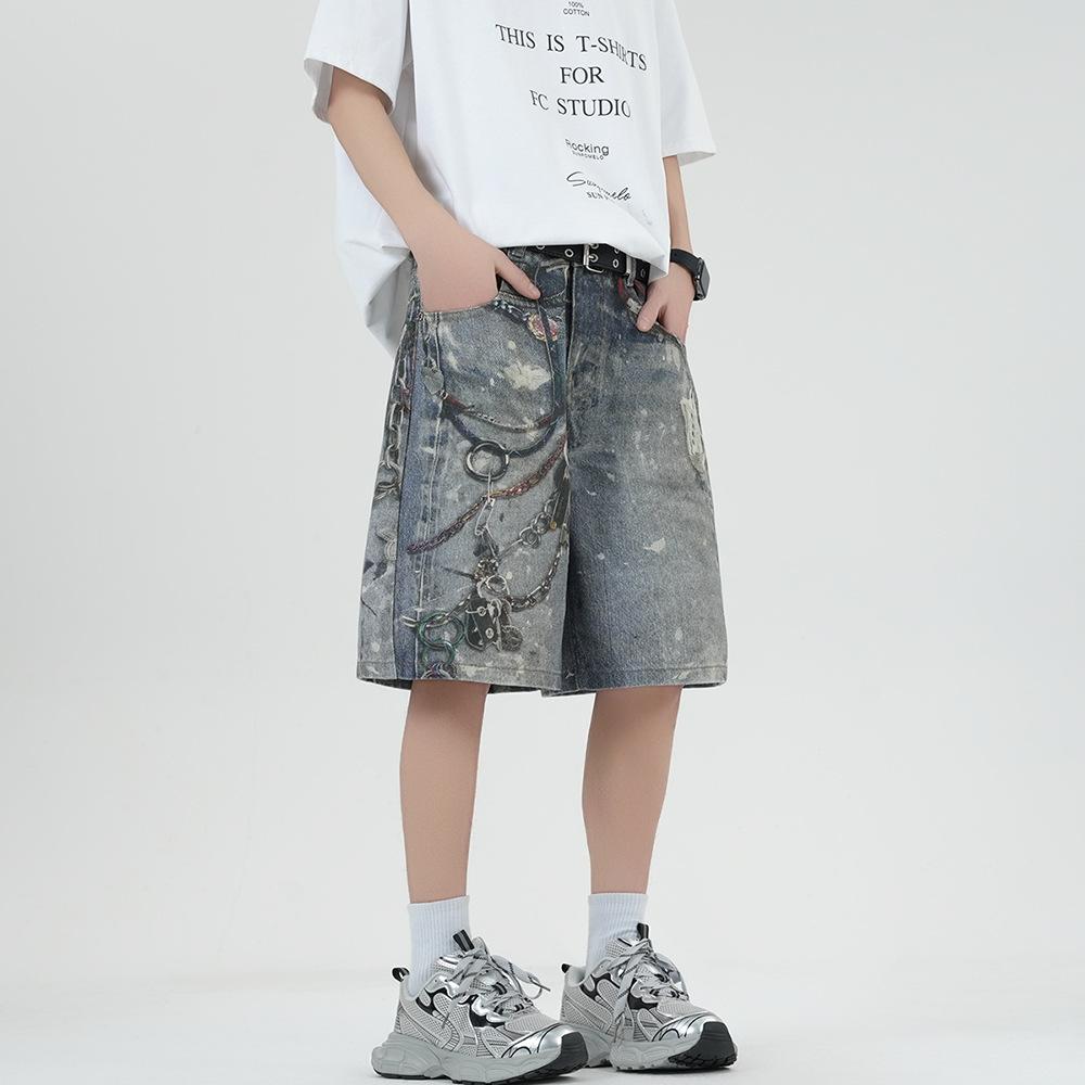 New Summer Loose Denim Mid-pants Men's Fried Salt Water Wash 5-minute Shorts